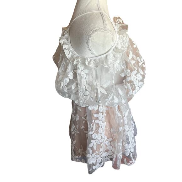 Akira Women's S White Floral Embroidered‎ Mesh Romper Bridal Summer Boho Neutral - Picture 3 of 7